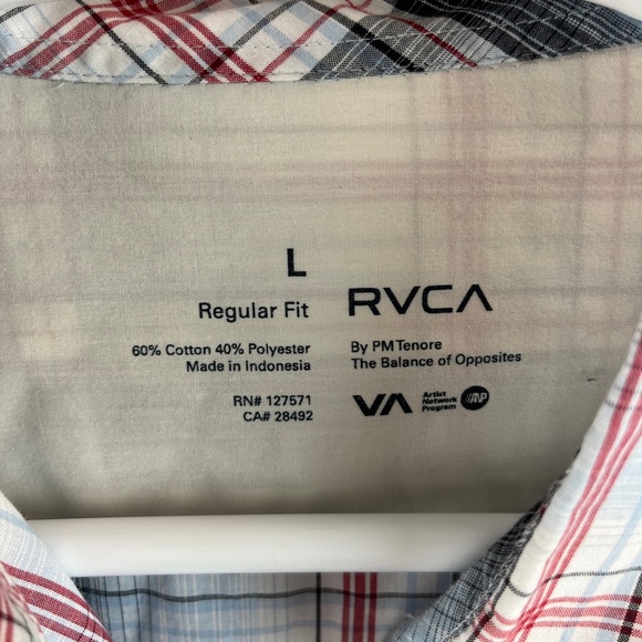 Men's RVCA Button Front Long Sleeve Plaid Regular Fit Shirt Size Large - Picture 3 of 4